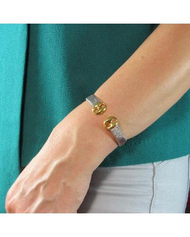 MINOPLATA BRAZALETE MALLA DE ACERO CON CALABROTES DE PLATA DORADA