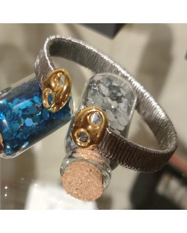 MINOPLATA BRAZALETE MALLA DE ACERO CON CALABROTES DE PLATA DORADA