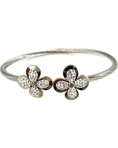 MINOPLATA PULSERA DE ACERO CON FLORES Y CIRCONITAS