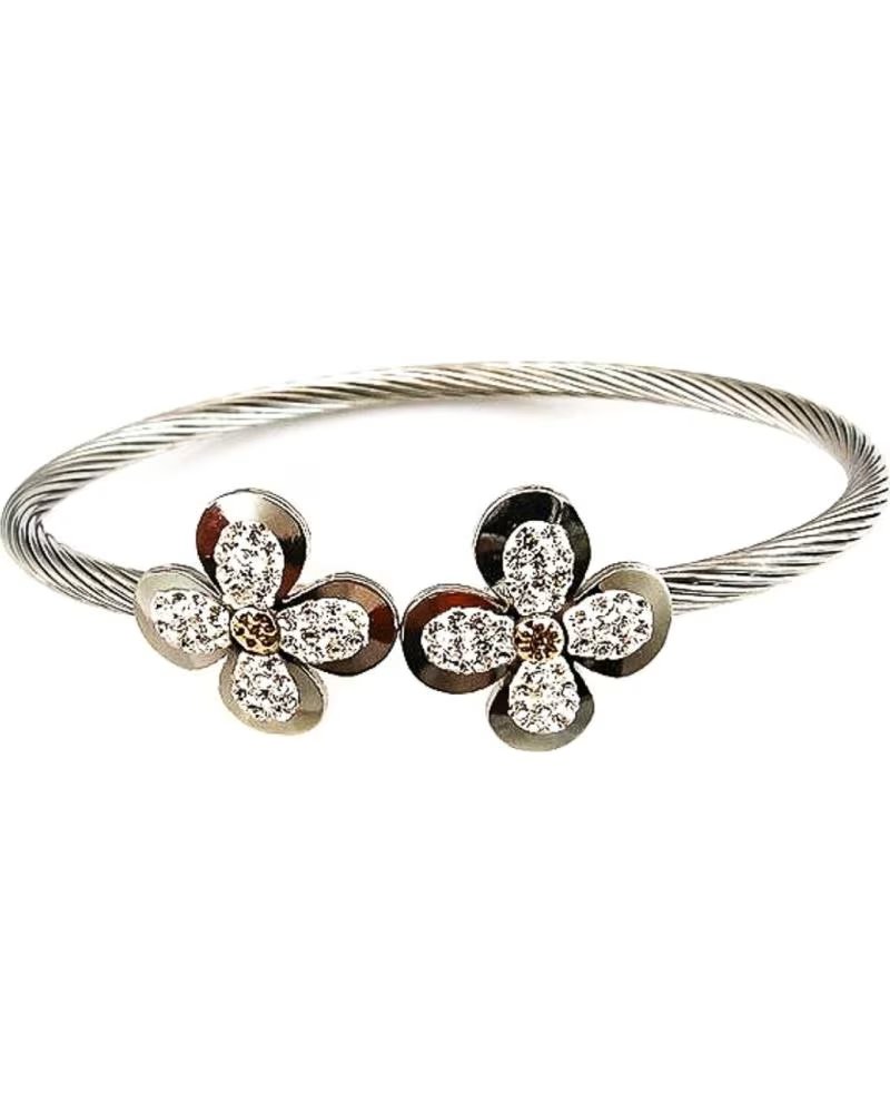 MINOPLATA PULSERA DE ACERO CON FLORES Y CIRCONITAS