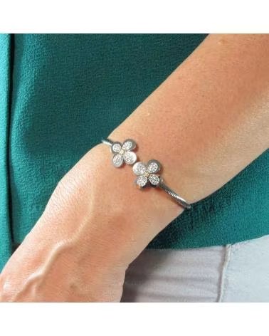MINOPLATA PULSERA DE ACERO CON FLORES Y CIRCONITAS