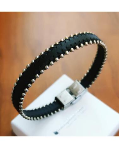 MINOPLATA PULSERA DE PIEL CON BOLITAS DE ACERO INOXIDABLE