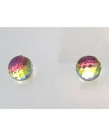 MINOPLATA BOUCLES D´OREILLES BOULE 6MM EN ARGENT AVEC CRISTAL IRISÉ VERT ET FUCHSIA