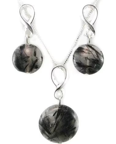 MINOPLATA CONJUNTO DE GARGANTILLA Y PENDIENTES CON PIEDRAS GRISES Y PLATA