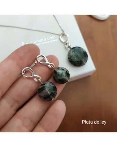 MINOPLATA CONJUNTO DE GARGANTILLA Y PENDIENTES CON PIEDRAS GRISES Y PLATA