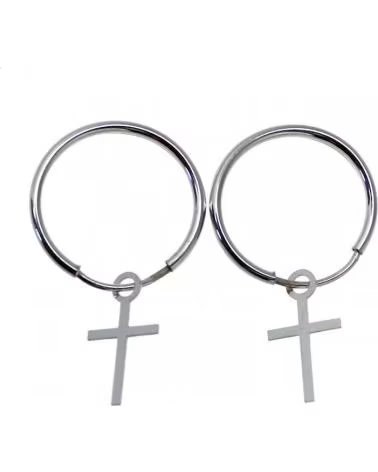 MINOPLATA AROS DE PLATA DE LEY 17 MM CON CRUZ COLGANTE