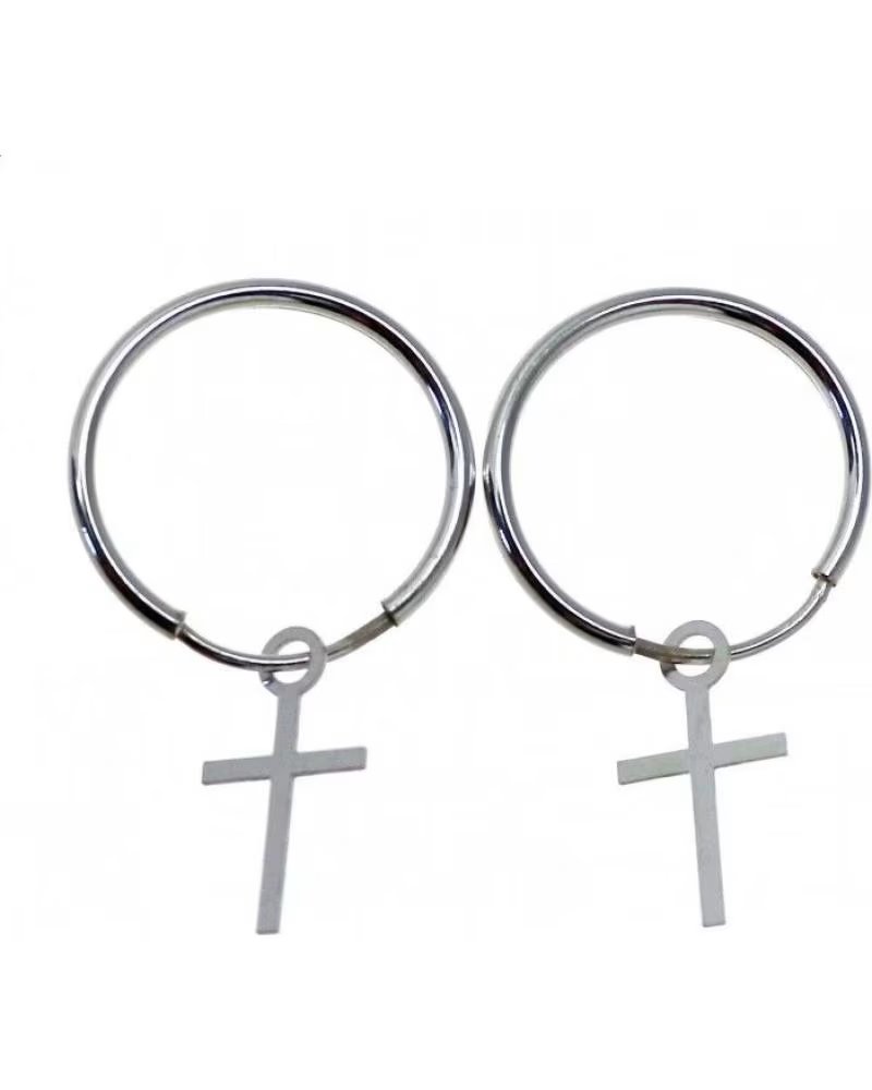 MINOPLATA AROS DE PLATA DE LEY 17 MM CON CRUZ COLGANTE