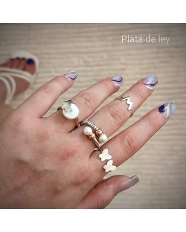 MINOPLATA SORTIJA DE PLATA CON FLOR Y PERLA ADAPTABLE
