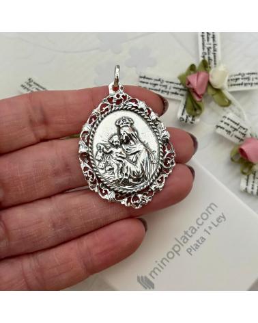 MINOPLATA MEDALLA VIRGEN DEL CARMEN EN PLATA DE LEY ENVEJECIDA