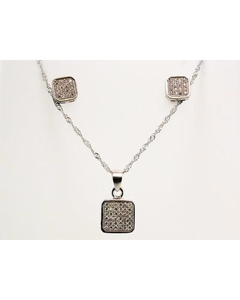 MINOPLATA CONJUNTO CUADRADOS DE PLATA RODIADA CON CIRCONITAS