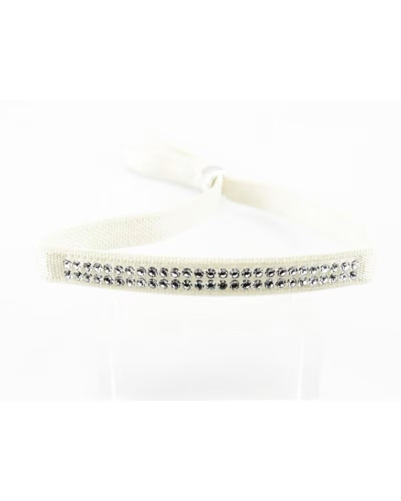MINOPLATA PULSEIRA ELÁSTICA BEGE COM CRISTAIS SWAROVSKI