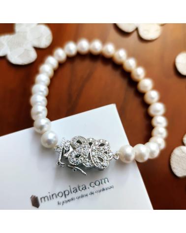 MINOPLATA PULSERA DE PLATA CON PERLAS CULTIVADAS Y CIRCONITAS