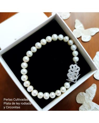 MINOPLATA PULSERA DE PLATA CON PERLAS CULTIVADAS Y CIRCONITAS
