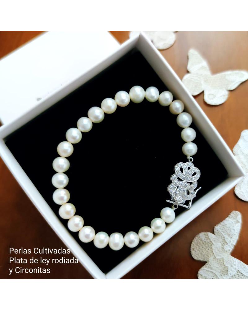 MINOPLATA PULSERA DE PLATA CON PERLAS CULTIVADAS Y CIRCONITAS