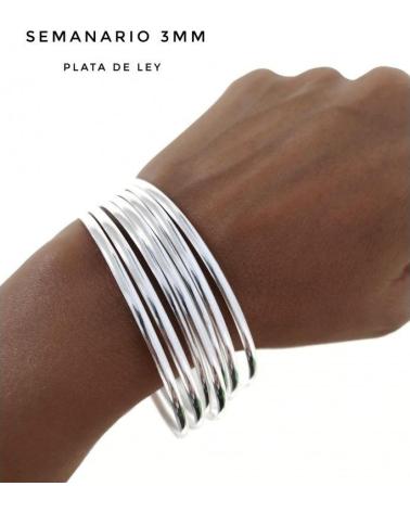 MINOPLATA JUEGO DE PULSERAS SEMANARIO MEDIA CAÑA 3MM EN PLATA DE LEY