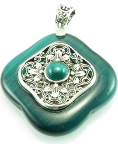 MINOPLATA COLGANTE EN PLATA VIEJA CON PIEDRA VERDE OJO DE GATO