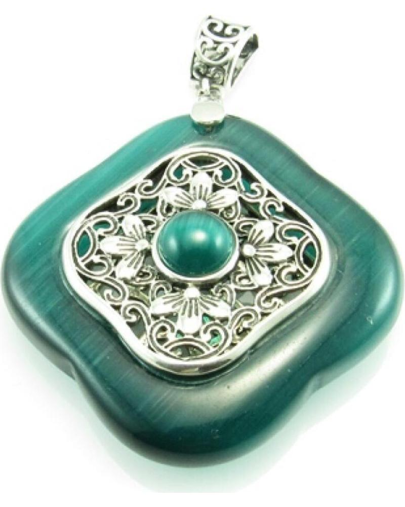 MINOPLATA COLGANTE EN PLATA VIEJA CON PIEDRA VERDE OJO DE GATO