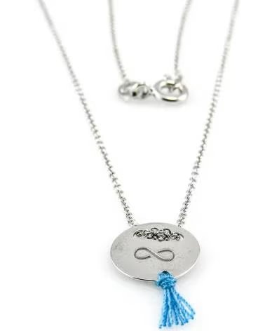 MINOPLATA GARGANTILLA INFINITO EN PLATA CON POMPÓN AZUL