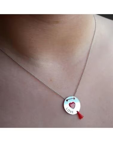 MINOPLATA GARGANTILLA CORAZÓN DE PLATA CON POMPÓN ROJO