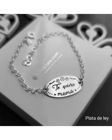 MINOPLATA PULSERA DE PLATA CON MENSAJE TE QUIERO MAMÁ