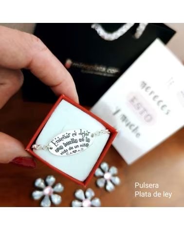 MINOPLATA PULSERA EN PLATA DE LEY CON MENSAJE ENSEÑAR ES DEJAR HUELLA