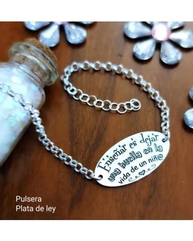 MINOPLATA PULSERA EN PLATA DE LEY CON MENSAJE ENSEÑAR ES DEJAR HUELLA