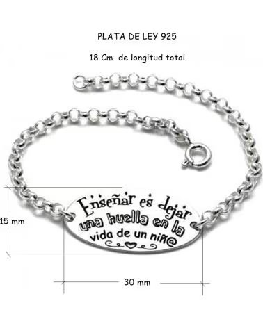 MINOPLATA PULSERA EN PLATA DE LEY CON MENSAJE ENSEÑAR ES DEJAR HUELLA