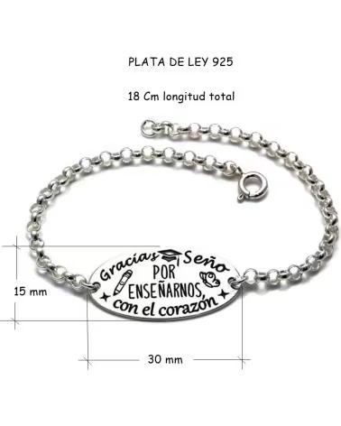 MINOPLATA PULSERA DE PLATA CON MENSAJE PARA PROFESORAS GRACIAS SEÑO