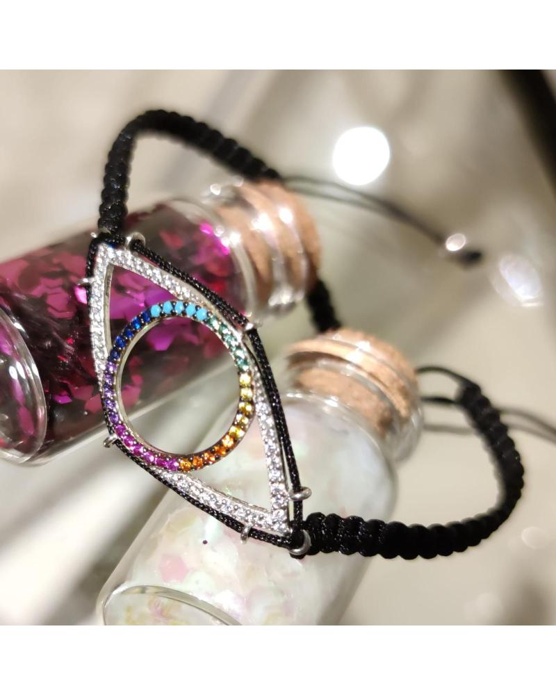 MINOPLATA PULSERA MACRAMÉ CON OJO DE PLATA RODIADA Y CIRCONITAS