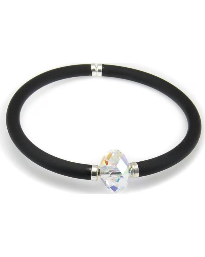 MINOPLATA PULSERA ELÁSTICA DE CAUCHO NEGRO CON DETALLE DE CRISTAL