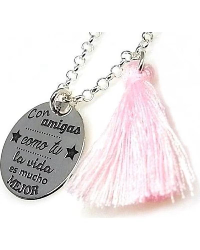 MINOPLATA PULSERA DE PLATA CON POMPON Y MENSAJE PARA AMIGAS