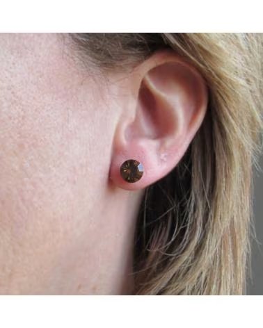 MINOPLATA PENDIENTES DE PLATA CON CRISTAL SWAROVSKI MARRÓN 8 MM
