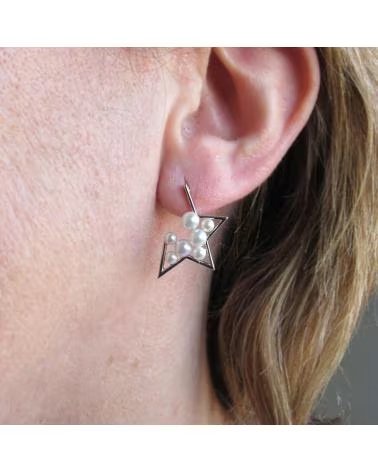MINOPLATA PENDIENTES DE ESTRELLA EN PLATA RODIADA CON PERLAS