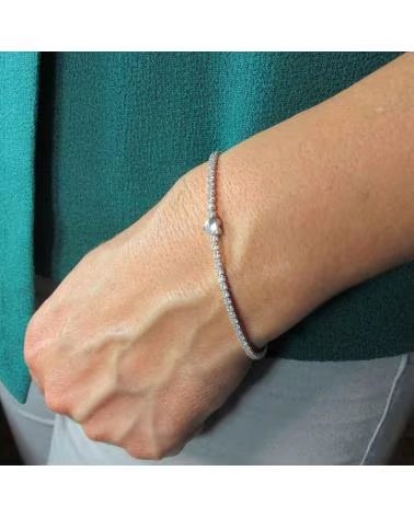 MINOPLATA PULSERA DE PLATA RODIADA CON CORAZÓN Y CIRCONITAS