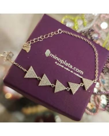 MINOPLATA PULSERA DE TRIÁNGULOS EN PLATA RODIADA CON CIRCONITAS