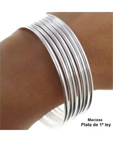 MINOPLATA SET DE PULSERAS SEMANARIO MACIZAS REDONDAS DE PLATA LISA 2MM - 60MM