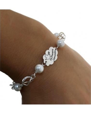 MINOPLATA PULSERA PRIMERA COMUNIÓN NUBE DE PLATA DE LEY Y PERLAS