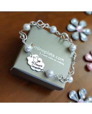 MINOPLATA PULSERA PRIMERA COMUNIÓN NUBE DE PLATA DE LEY Y PERLAS