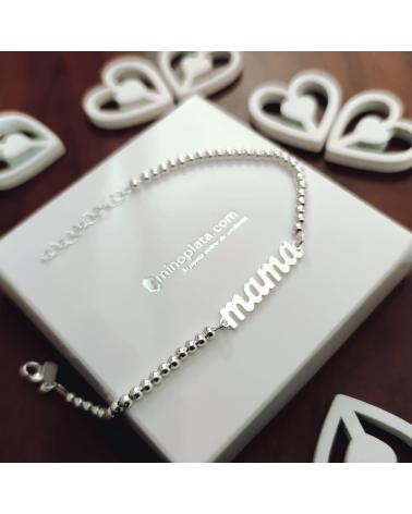 MINOPLATA PULSERA DE BOLAS EN PLATA DE LEY CON INSCRIPCIÓN MAMA