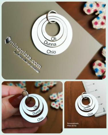 MINOPLATA COLGANTE TRES AROS DE PLATA DE LEY PERSONALIZADO