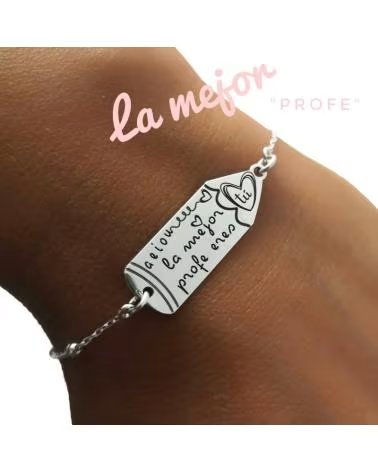 MINOPLATA PULSERA LAPIZ DE PLATA DE LEY PARA LA MEJOR PROFE