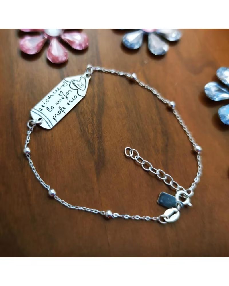 MINOPLATA PULSERA LAPIZ DE PLATA DE LEY PARA LA MEJOR PROFE