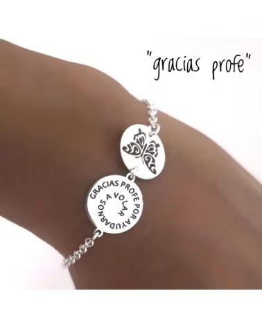 MINOPLATA PULSERA DE PLATA MARIPOSA GRACIAS PROFE POR AYUDARNOS A VOLA