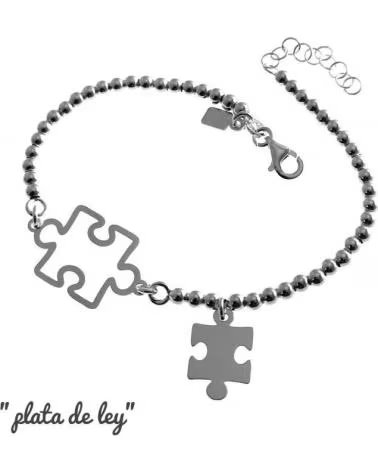 MINOPLATA PULSERA DE BOLAS CON PIEZAS DE PUZZLE EN PLATA DE LEY