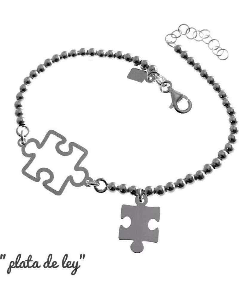 MINOPLATA PULSERA DE BOLAS CON PIEZAS DE PUZZLE EN PLATA DE LEY