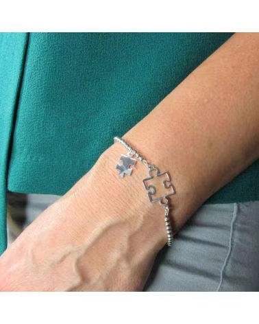 MINOPLATA PULSERA DE BOLAS CON PIEZAS DE PUZZLE EN PLATA DE LEY