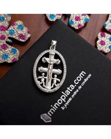 MINOPLATA MEDALLA CRUZ DE CARAVACA EN PLATA DE LEY CON CIRCONITAS