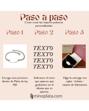 MINOPLATA PULSERA DE PLATA DE LEY PERSONALIZADA EN CASTELLANO INGLES