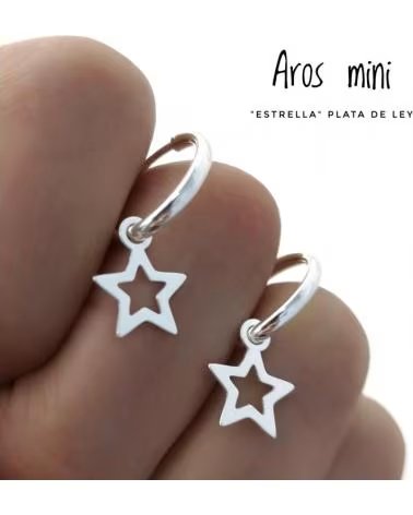 MINOPLATA PENDIENTES AROS MINI 14 MM PLATA DE LEY CON ESTRELLA COLGANT