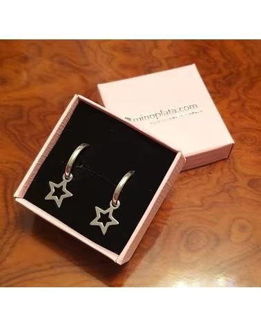 MINOPLATA PENDIENTES AROS MINI 14 MM PLATA DE LEY CON ESTRELLA COLGANT